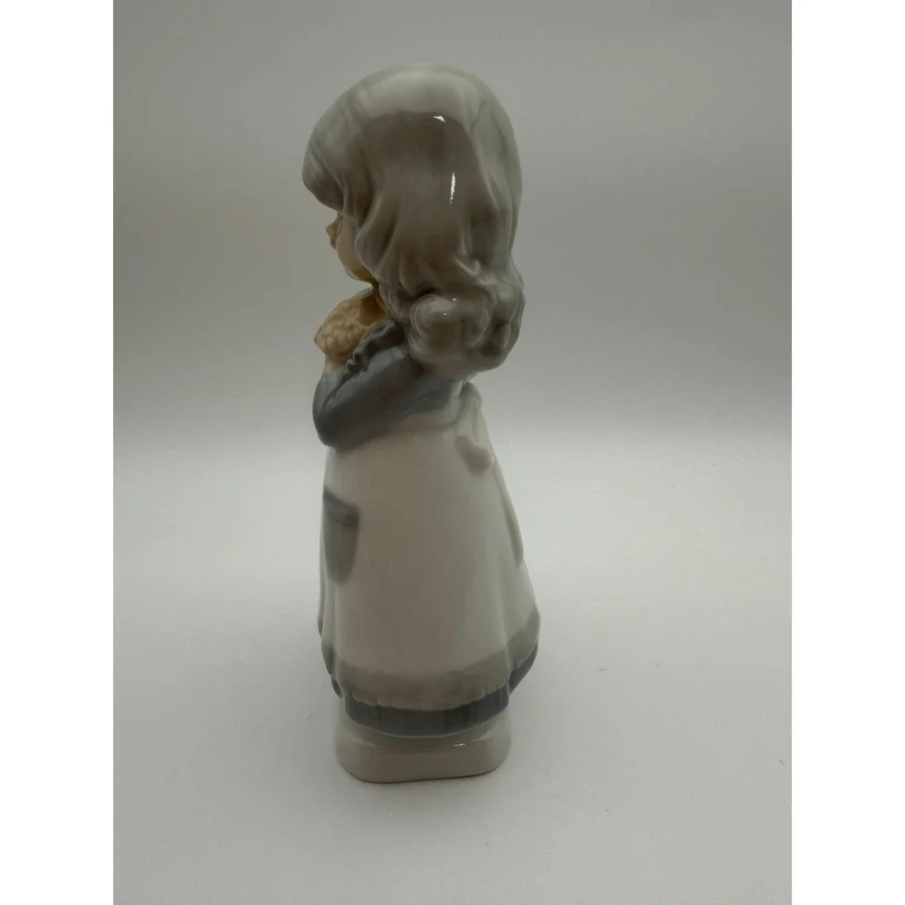 Vintage Japanese Porcelain Girl Figurine with Flowers Glossy Glaze Made in Japan